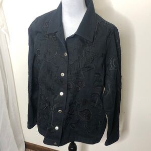Laura Ashley women’s black button up bead embroidered jacket size large​